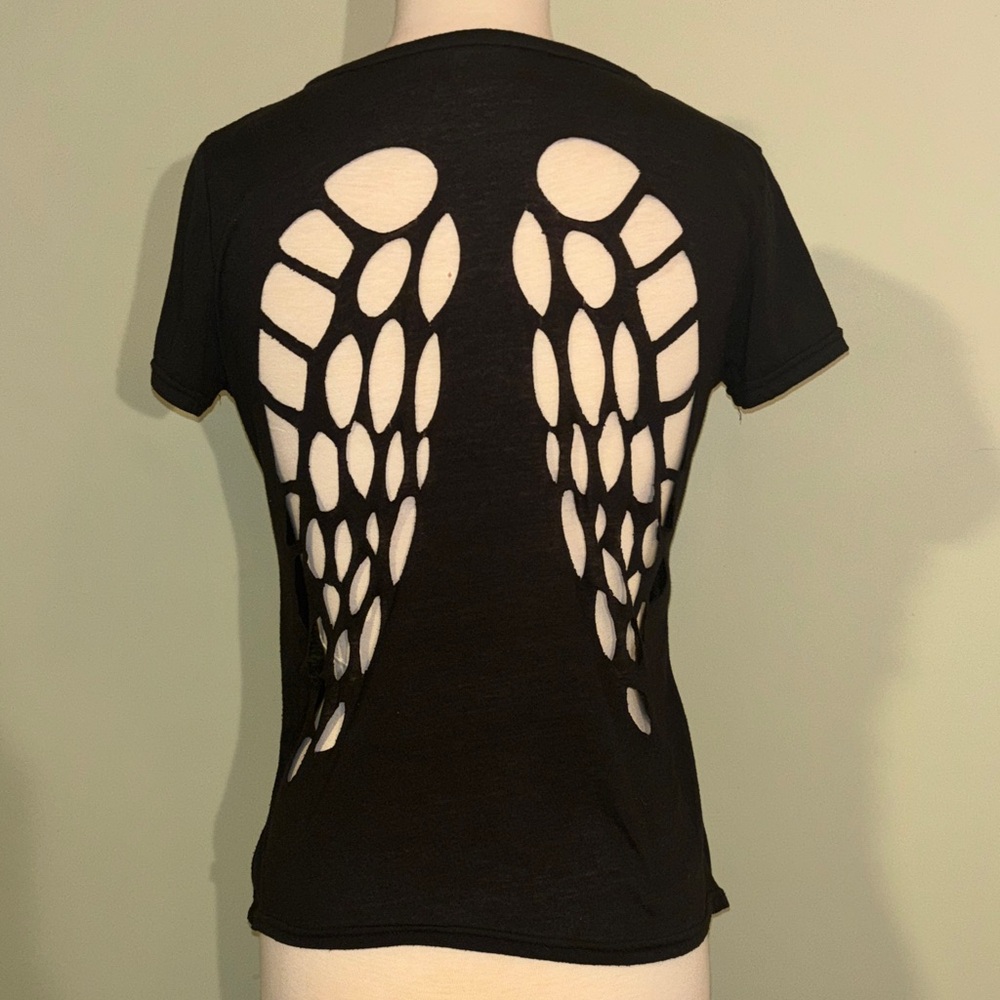 Black Short-Sleeve Tee with Angel Wing Cutout Back size small